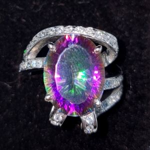 Mystic Quartz ring with cz melee like stones.